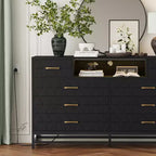 Commode Zstar Modern à 8 tiroirs avec stations de charge USB et CA intégrées, lumières DEL, noire