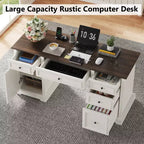 Dyonery 60 Bureau de direction rustique avec tiroirs et classeur, texture bois gaufré, bureau à domicile, espace de travail pour le travail, les études et l'écriture
