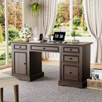 Dyonery 60 Bureau de direction rustique avec tiroirs et classeur, texture bois gaufré, bureau à domicile, espace de travail pour le travail, les études et l'écriture