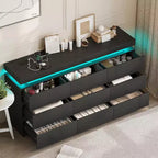 Coiffeuse Dyoney 9 tiroirs avec prise de courant et lumières LED, meuble de rangement spacieux, station de recharge
