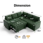 Canapé superposé modulaire Dyonery avec lit gigogne, canapé modulaire combiné 5 places en L, dossier réglable/siège de rangement, assemblage sans outils