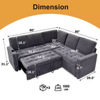 Canapé superposé modulaire Dyonery avec lit gigogne, canapé modulaire combiné 5 places en L, dossier réglable/siège de rangement, assemblage sans outils
