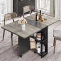 Space-Saving Foldable Dining Table for 4 with Drop Leaf, 2 Storage Shelves, and 6 Wheels for Easy Mobility