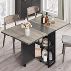 Space-Saving Foldable Dining Table for 4 with Drop Leaf, 2 Storage Shelves, and 6 Wheels for Easy Mobility