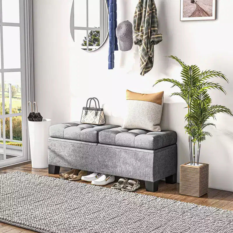 Banc de rangement ottoman Okak moderne à boutons touffetés, avec ouverture par le haut, capitonné, pour chambre à coucher ou entrée