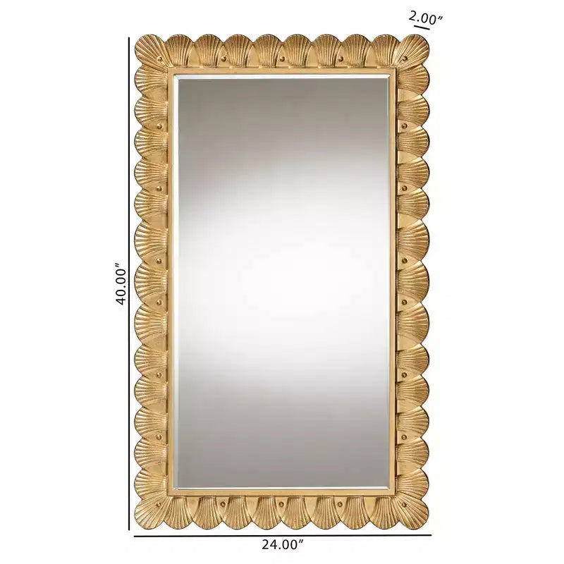 Miroir décoratif en bois doré antique Vadim de Baxton Studio avec bordure en coquillages