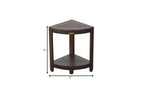 Banc de douche d'extérieur triangulaire compact en teck avec étagère HomeRoots, finition marron