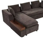 Canapé d'angle moderne en tissu chenille Merax en forme de L avec compartiment de rangement en bois et coussins décoratifs
