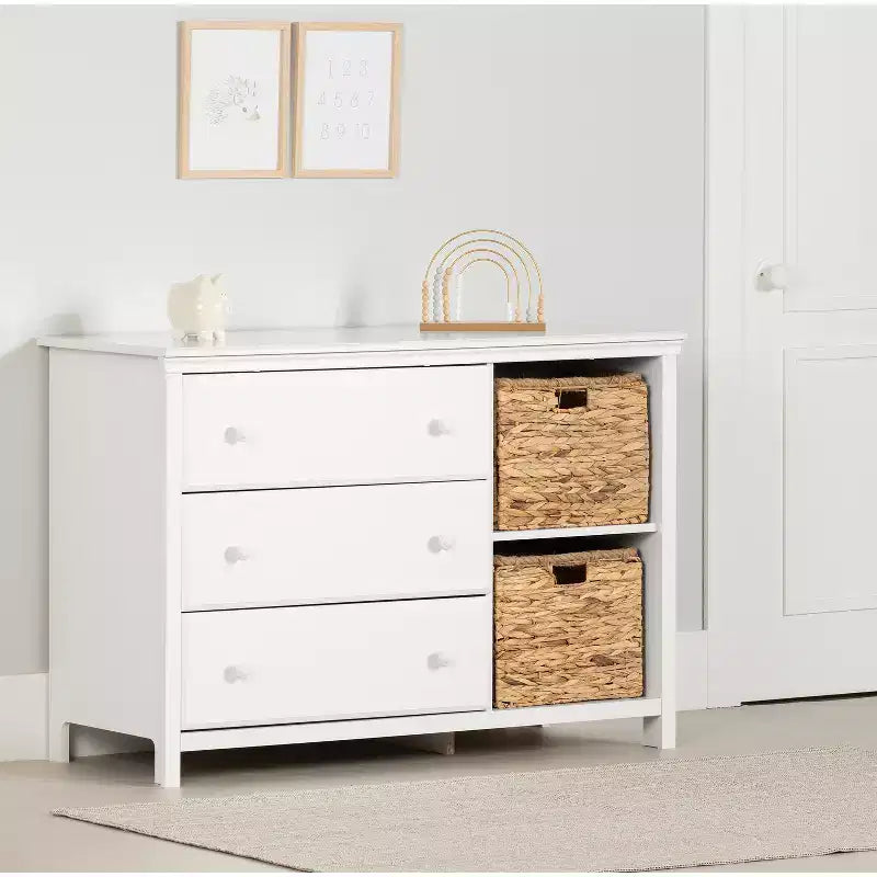 HomeStock Commode horizontale en panneaux de particules de 20,09 cm de hauteur avec 3 tiroirs et finition blanche