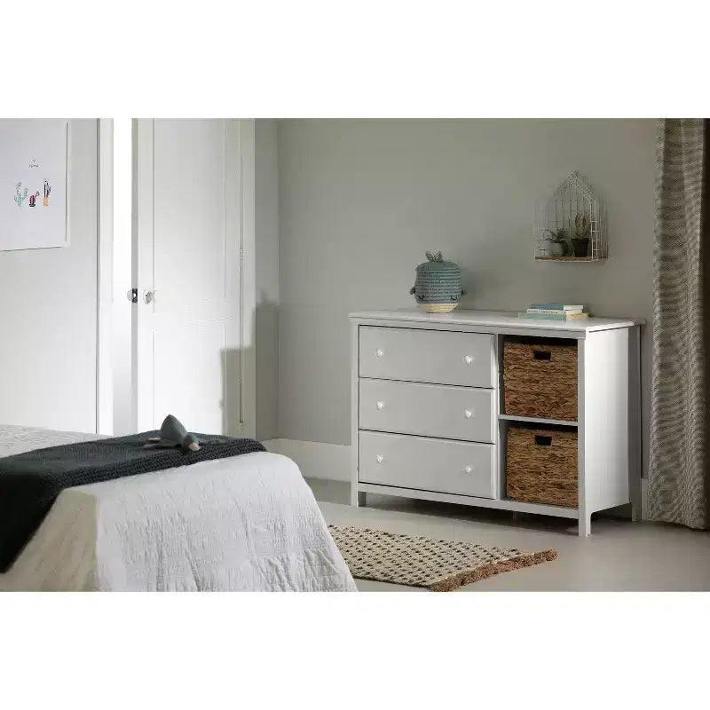 HomeStock Commode horizontale en panneaux de particules de 20,09 cm de hauteur avec 3 tiroirs et finition blanche