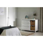 HomeStock Commode horizontale en panneaux de particules de 20,09 cm de hauteur avec 3 tiroirs et finition blanche