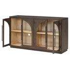 Meuble buffet de rangement Merax à 4 portes de style rétro avec verre arqué et étagères réglables