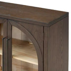 Meuble buffet de rangement Merax à 4 portes de style rétro avec verre arqué et étagères réglables
