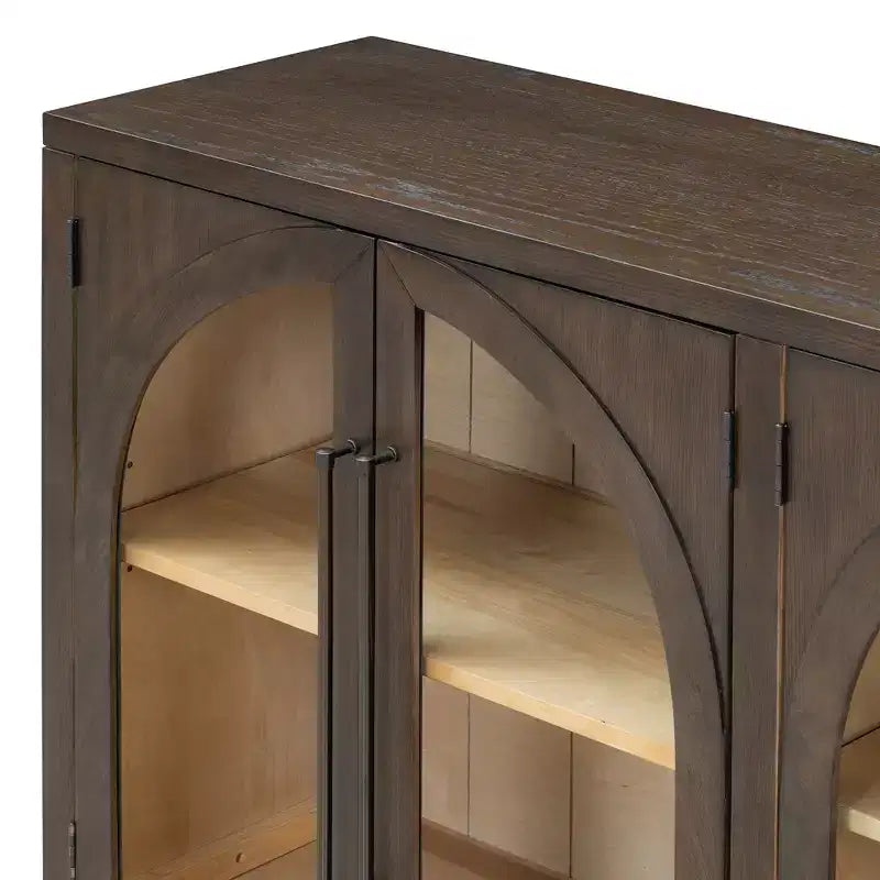 Meuble buffet de rangement Merax à 4 portes de style rétro avec verre arqué et étagères réglables