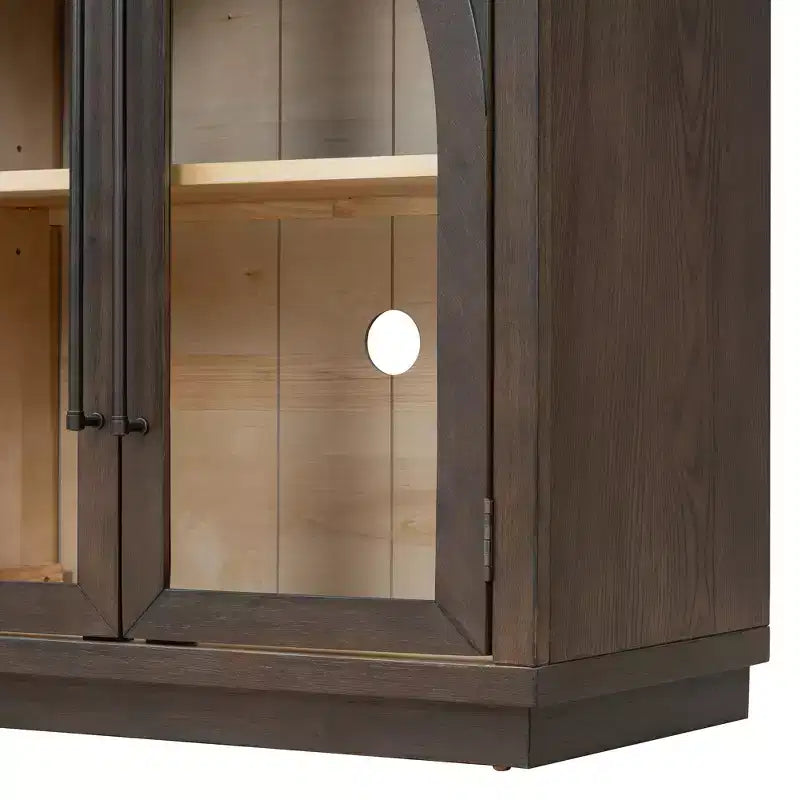 Meuble buffet de rangement Merax à 4 portes de style rétro avec verre arqué et étagères réglables