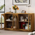Meuble buffet de rangement Merax à 4 portes de style rétro avec verre arqué et étagères réglables
