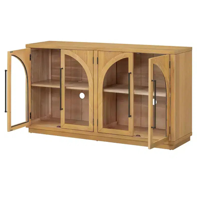 Meuble buffet de rangement Merax à 4 portes de style rétro avec verre arqué et étagères réglables
