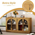 Meuble buffet de rangement Merax à 4 portes de style rétro avec verre arqué et étagères réglables