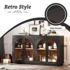 Meuble buffet de rangement Merax à 4 portes de style rétro avec verre arqué et étagères réglables