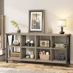 Acekool 62 8-Cube Storage Organizer Console Bookshelf, 3-Tier Industrial Metal & Wood Horizontal Shelf for Entryway, Living Room