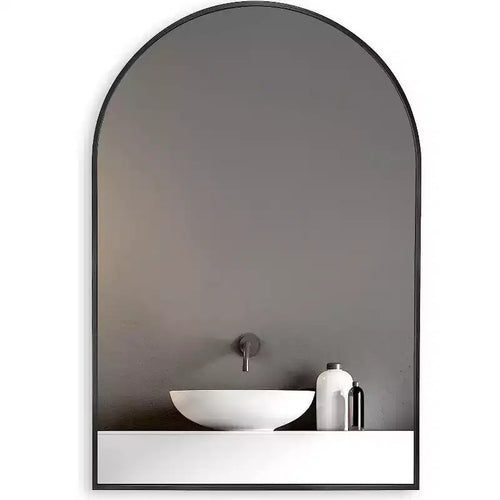 20x30 Inch Black Metal Framed Arched Bathrrom Mirror for Wall.