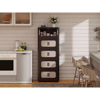 MAYEERTY 20 faces 4 niveaux armoire de rangement pliable en plastique avec porte magnétique et roues pour salon, marron rétro