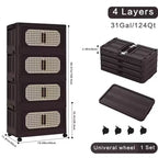 MAYEERTY 20 faces 4 niveaux armoire de rangement pliable en plastique avec porte magnétique et roues pour salon, marron rétro