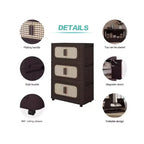 MAYEERTY 20 faces 4 niveaux armoire de rangement pliable en plastique avec porte magnétique et roues pour salon, marron rétro