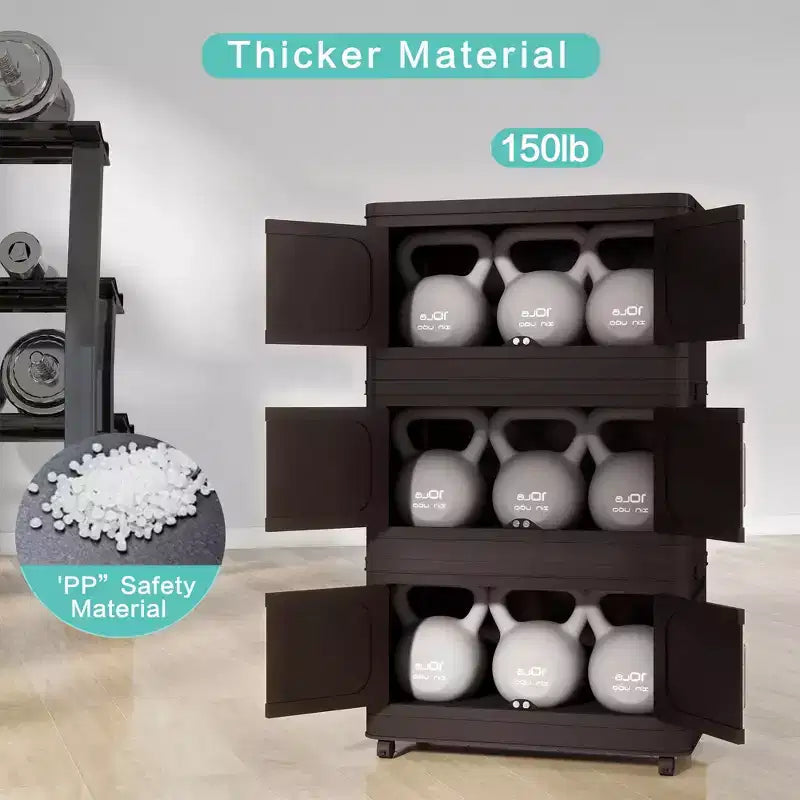 MAYEERTY 20 faces 4 niveaux armoire de rangement pliable en plastique avec porte magnétique et roues pour salon, marron rétro