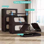 MAYEERTY 20 faces 4 niveaux armoire de rangement pliable en plastique avec porte magnétique et roues pour salon, marron rétro