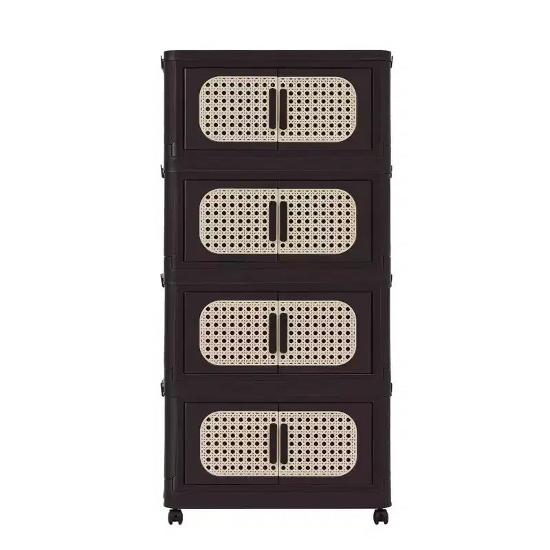 MAYEERTY 20 faces 4 niveaux armoire de rangement pliable en plastique avec porte magnétique et roues pour salon, marron rétro