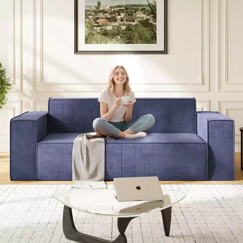 Mjkone Canapé deux places en tissu velours sans pieds avec accoudoirs élargis, rembourré 2 places pour salon