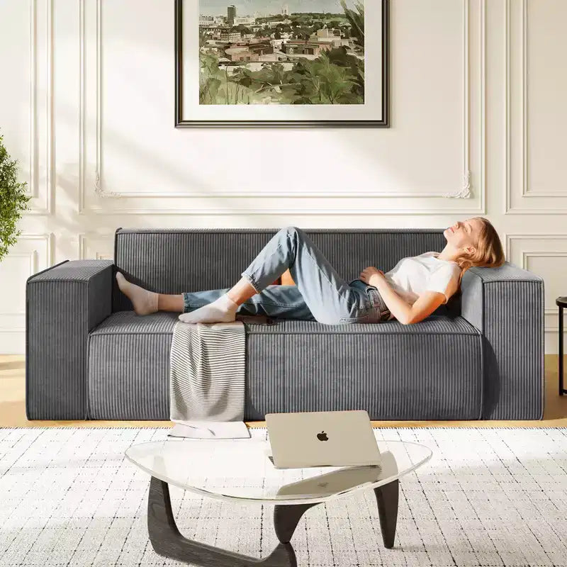 Mjkone Canapé deux places en tissu velours sans pieds avec accoudoirs élargis, rembourré 2 places pour salon