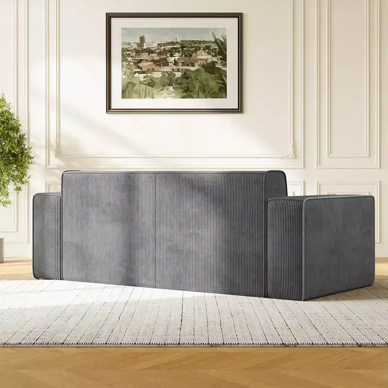 Mjkone Canapé deux places en tissu velours sans pieds avec accoudoirs élargis, rembourré 2 places pour salon