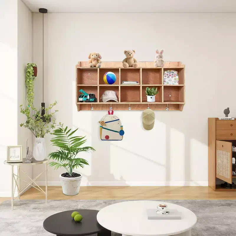 GustoWave Meuble de Rangement à 10 Casiers avec Crochets et Étagère pour Jouets d'Enfants