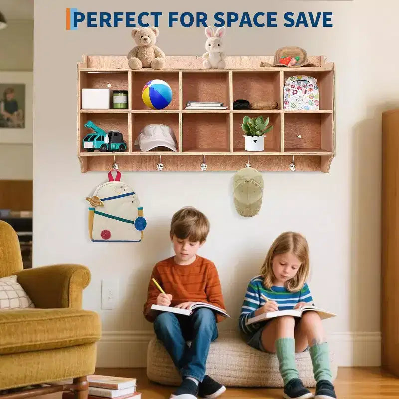 GustoWave Meuble de Rangement à 10 Casiers avec Crochets et Étagère pour Jouets d'Enfants
