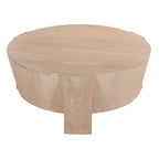 Table basse ronde tambour Royal Hampton de 35 po avec base à 3 pieds, en bois de manguier sablé
