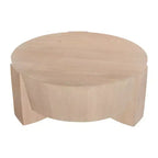 Table basse ronde tambour Royal Hampton de 35 po avec base à 3 pieds, en bois de manguier sablé