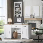 Bureau exécutif de 60 po avec tiroirs, bureau d'ordinateur de style ferme avec armoires de rangement, bureaux d'écriture rustiques
