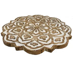 Table d'appoint Royal Hampton de 45 cm en bois de manguier sculpté à la main avec plateau floral et base trépied