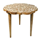 Table d'appoint Royal Hampton de 45 cm en bois de manguier sculpté à la main avec plateau floral et base trépied