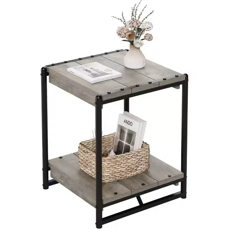 Table d'appoint pivotante Acekool 360° avec station de charge, 3 niveaux de rangement, roulettes verrouillables et sac latéral – Table de chevet/d'appoint mobile pour salon et chambre