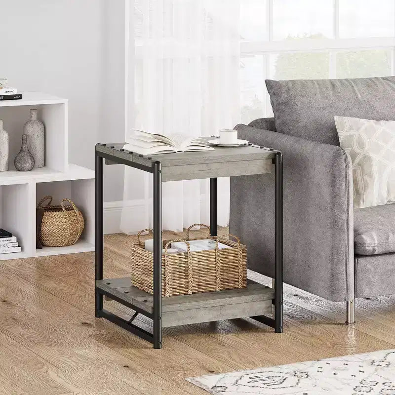 Table d'appoint pivotante Acekool 360° avec station de charge, 3 niveaux de rangement, roulettes verrouillables et sac latéral – Table de chevet/d'appoint mobile pour salon et chambre