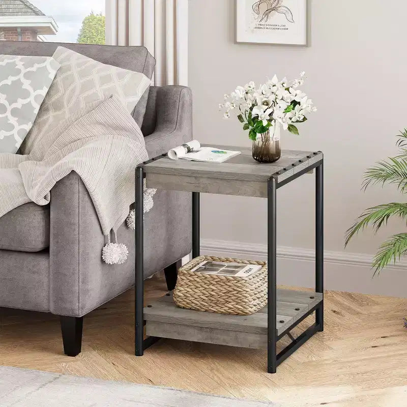 Table d'appoint pivotante Acekool 360° avec station de charge, 3 niveaux de rangement, roulettes verrouillables et sac latéral – Table de chevet/d'appoint mobile pour salon et chambre