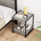 Table d'appoint pivotante Acekool 360° avec station de charge, 3 niveaux de rangement, roulettes verrouillables et sac latéral – Table de chevet/d'appoint mobile pour salon et chambre