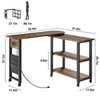 Table d'appoint pivotante Acekool 360° avec station de charge, 3 niveaux de rangement, roulettes verrouillables et sac latéral – Table de chevet/d'appoint mobile pour salon et chambre