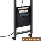 Table d'appoint pivotante Acekool 360° avec station de charge, 3 niveaux de rangement, roulettes verrouillables et sac latéral – Table de chevet/d'appoint mobile pour salon et chambre