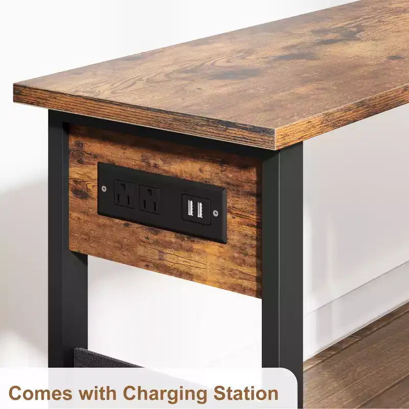 Table d'appoint pivotante Acekool 360° avec station de charge, 3 niveaux de rangement, roulettes verrouillables et sac latéral – Table de chevet/d'appoint mobile pour salon et chambre