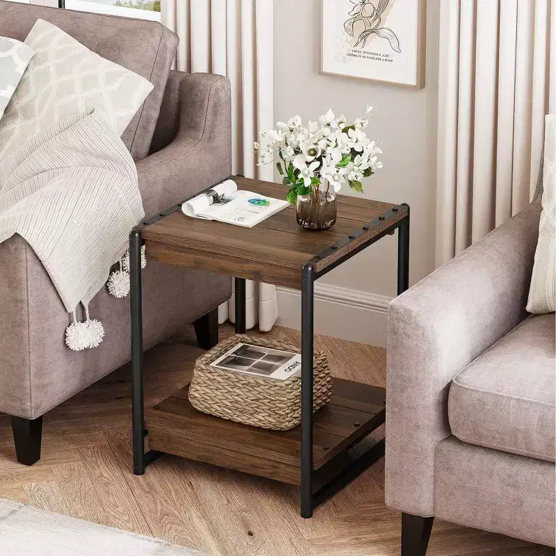 Table d'appoint pivotante Acekool 360° avec station de charge, 3 niveaux de rangement, roulettes verrouillables et sac latéral – Table de chevet/d'appoint mobile pour salon et chambre