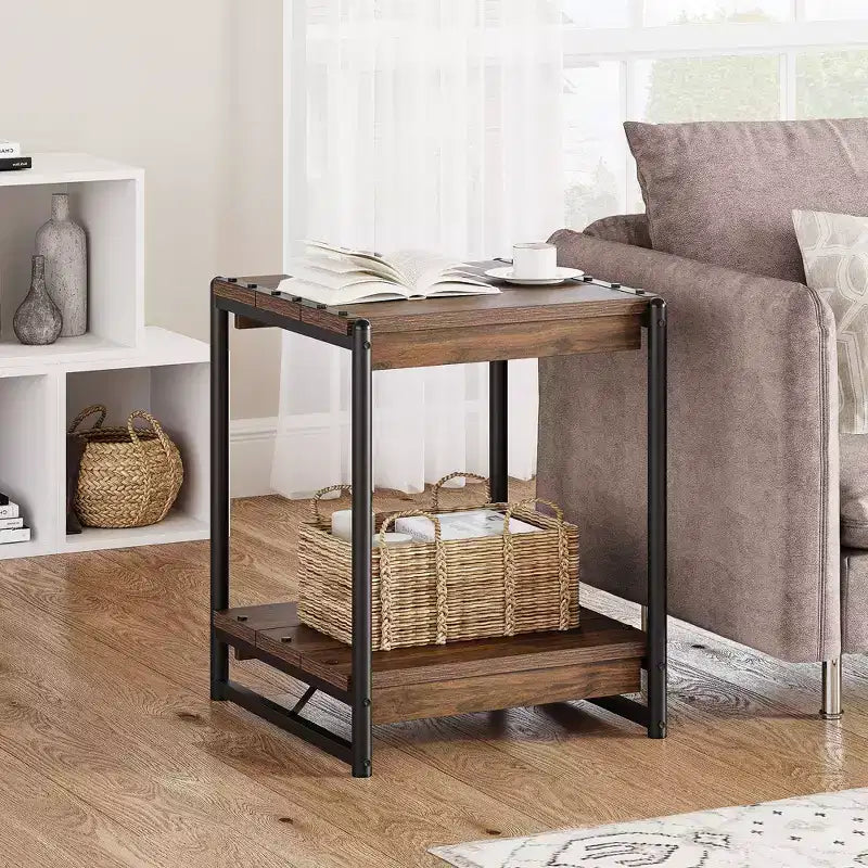 Table d'appoint pivotante Acekool 360° avec station de charge, 3 niveaux de rangement, roulettes verrouillables et sac latéral – Table de chevet/d'appoint mobile pour salon et chambre
